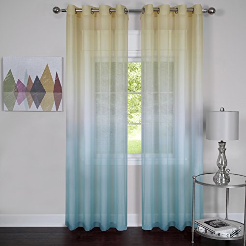 Book Cover Achim Home Furnishings, Blue Rainbow Grommet Window Curtain Panel, 52 by 63
