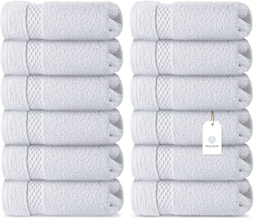 Book Cover WhiteClassic Luxury Cotton Washcloths - Large Hotel Spa Bathroom Face Towel | 12 Pack | White