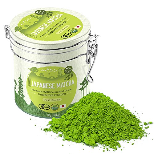 Premium Japanese Matcha Green Tea Powder - 1st Harvest Ceremonial HIGHEST Grade - USDA & JAS Organic - From Japan 30g Tin [1.06oz] - Perfect for Starbucks Latte, Shake, Smoothies & Baking