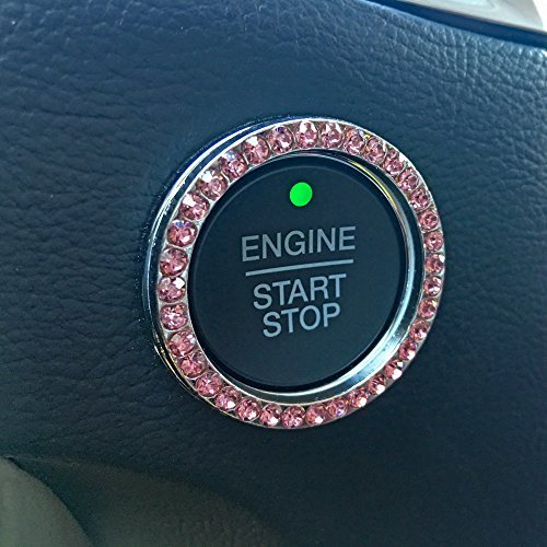Bling Car Decor Pink Rhinestone Car Engine Start Stop Decoration Ring, Bling Car Interior Accessories for Women, Push to Start Button Cover/Sticker, Key Ignition & Knob Bling Ring, Pink