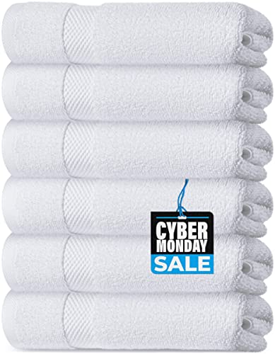 Book Cover Luxury White Hand Towels - Soft Circlet Egyptian Cotton | Highly Absorbent Hotel spa Bathroom Towel Collection | 16x30 Inch | Set of 6