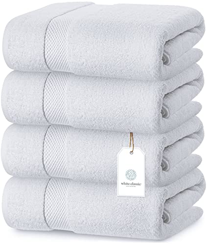 Book Cover Luxury White Bath Towels Large - 700 GSM Circlet Egyptian Cotton | Absorbent Hotel Bathroom Towel | 27x54 Inch | Set of 4