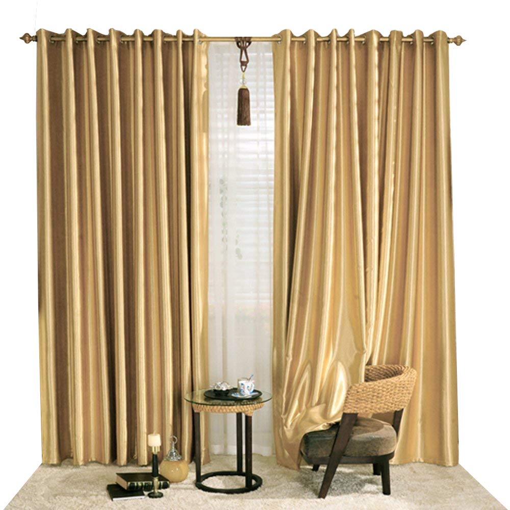 Book Cover KoTing Blackout Golden Curtain Drape for Bedroom 1 Panel Gorgeous Solid Gold Curtain Grommet Top Drapes 84 inch Long 42 84