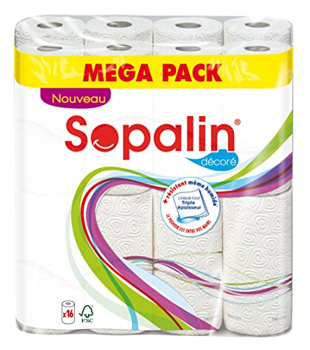 Sopalin Décoré Essuie-tout triple épaisseur - Mega Pack - Lot de 16