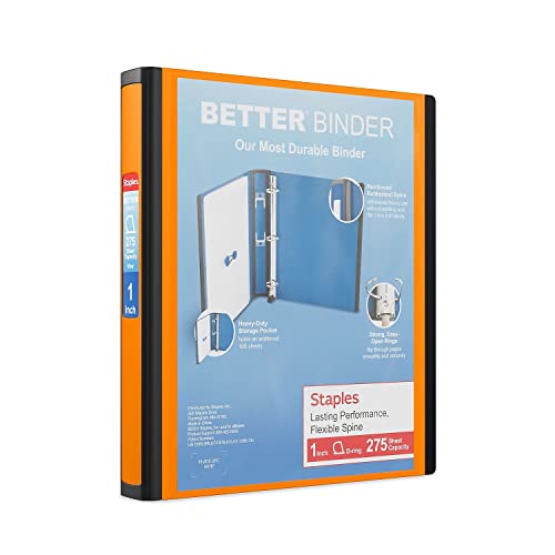 Staples 1 Inch Better View Binder with D-Rings, Orange by Staples