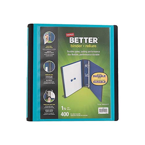 Staples 651742 1.5" 3-Ring Better Binder Teal (13468-Cc)
