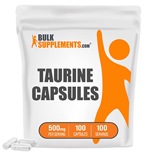 BulkSupplements.com Taurine Capsules - Pre Workout Weight Loss - Unflavored Pre Workout - Taurine Supplement - Amino Acids Supplement for Men - Eye Supplements (100 Gelatin Capsules - 50 Servings)