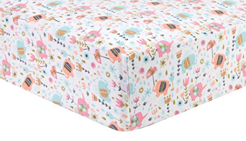 Playful Elephants Deluxe Flannel Fitted Crib Sheet - Elephant Scatter Print Cotton Flannel, Pink, Blue, Orange and White, Fully Elasticized, 10 in Deep Pockets, Fits Standard Crib Mattress 28 in x 52 in