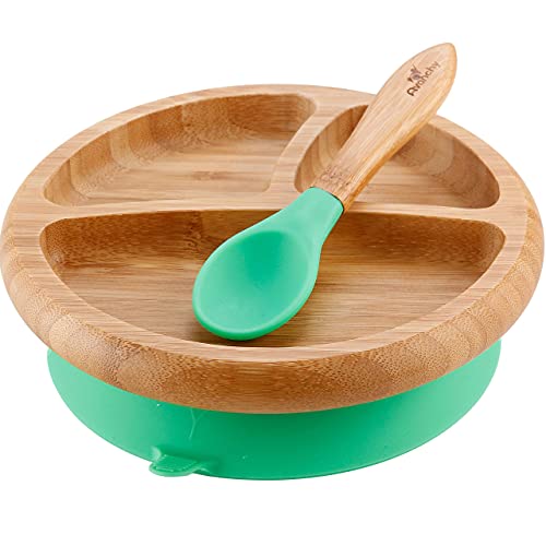 Book Cover Avanchy Bamboo Baby Plate - Silicone Suction - Suction Plates and Bowls for Toddlers - 9 Months and Older - 7