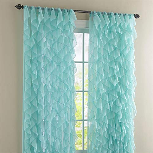 Lorraine Home Fashions Cascade Sea 84" Shabby Chic Sheer Ruffled Curtain Panel