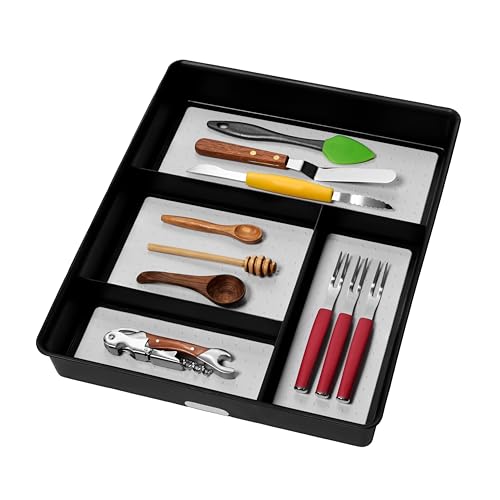 madesmart Basic Gadget Tray Organizer - Granite | BASIC COLLECTION | 4-Compartments | Multi-Purpose Storage | Soft-grip lining and Non-slip Rubber Feet | Easy to Clean | Durable | BPA-Free