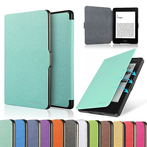 HAOCOO Ultra Slim Leather Smart Case Cover Build in Magnetic [Auto Sleep/Wake] Function for All-New Amazon Kindle Paperwhite ( All-New 300 PPI Versions with 6" Display and Built-in Light) (Aqua)