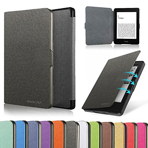 HAOCOO Ultra Slim Leather Smart Case Cover Build in Magnetic [Auto Sleep/Wake] Function for All-New Kindle Paperwhite 2012, 2013, 2015 Versions (Not fit All-New Paperwhite 10th Generation)(Black)