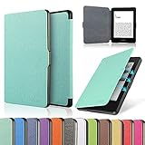 HAOCOO Ultra Slim Leather Smart Case Cover Build in Magnetic [Auto Sleep/Wake] Function for All-New Kindle Paperwhite 2012, 2013, 2015 Versions (Not fit All-New Paperwhite 10th Generation)(Aqua)