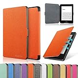 HAOCOO Ultra Slim Leather Smart Case Cover Build in Magnetic [Auto Sleep/Wake] Function for All-New Kindle Paperwhite 2012, 2013, 2015 Versions (Not fit All-New Paperwhite 10th Generation)(Orange)