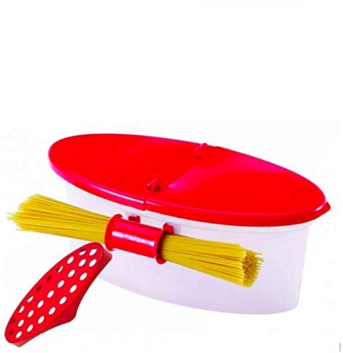 Book Cover Microwave Pasta Cooker with Strainer, Food Grade Heat Resistant Pasta Boat Vegetable Steamer Spaghetti Noodle Cooker with Capacity Up to 5 Pound, No Mess, Sticking, or Waiting for Water to Boil