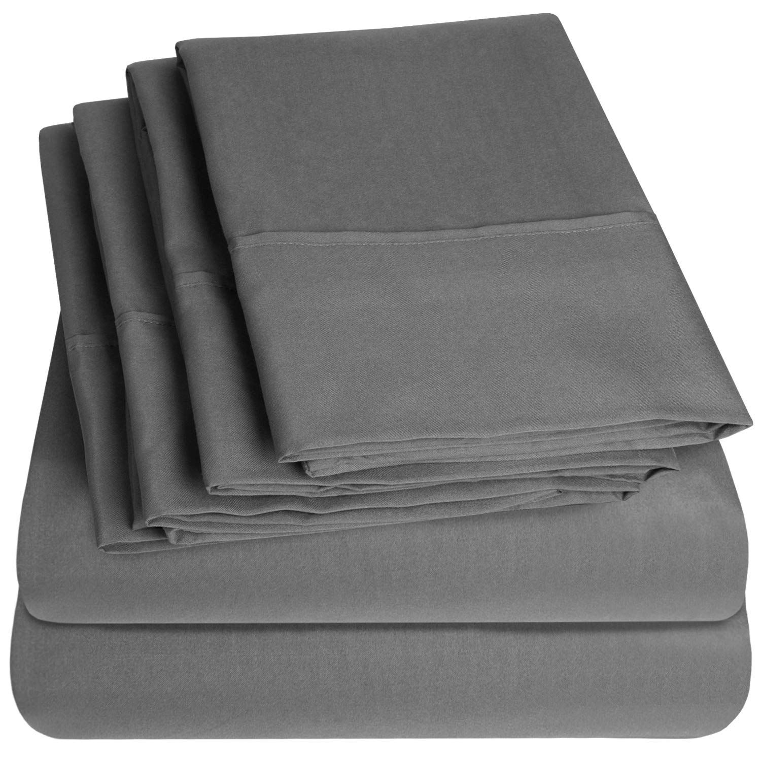 Book Cover Bed Sheets Queen Size Grey - 6 Piece 1500 Supreme Collection Fine Brushed Microfiber Deep Pocket Queen Sheet Set Bedding - 2 EXTRA PILLOW CASES, GREAT VALUE - Queen, Gray Gray Queen