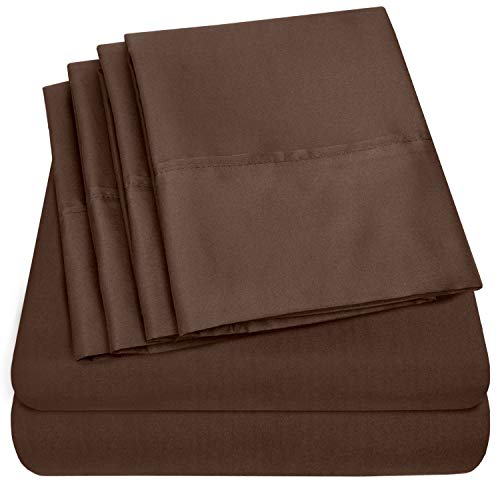 Book Cover King Size Bed Sheets - 6 Piece 1500 Thread Count Fine Brushed Microfiber Deep Pocket King Sheet Set Bedding - 2 Extra Pillow Cases, Great Value, King, Brown