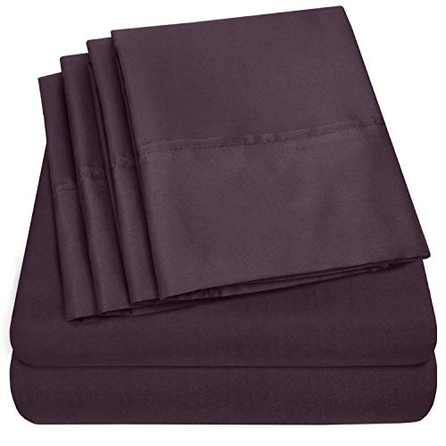 Book Cover Sweet Home Collection 6 Piece Bed Sheets 1500 Thread Count Fine Microfiber Deep Pocket Set-Extra Pillow Cases, Value, California King, Purple