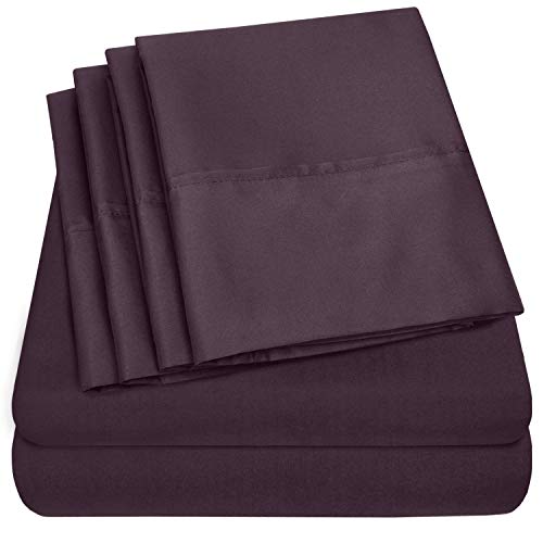 Sweet Home Collection 6 Piece Bed Sheets 1500 Thread Count Fine Microfiber Deep Pocket Set-Extra Pillow Cases, Value, California King, Purple