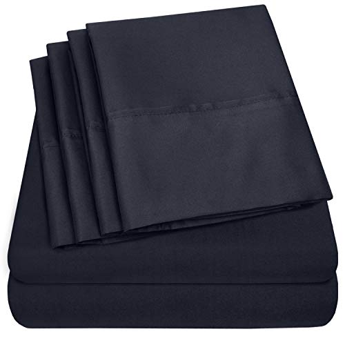 Book Cover Cal King Size Bed Sheets - 6 Piece 1500 Thread Count Fine Brushed Microfiber Deep Pocket California King Sheet Set Bedding - 2 Extra Pillow Cases, Great Value, California King, Navy