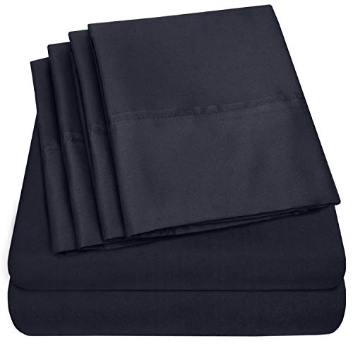Cal King Size Bed Sheets - 6 Piece 1500 Thread Count Fine Brushed Microfiber Deep Pocket California King Sheet Set Bedding - 2 Extra Pillow Cases, Great Value, California King, Navy