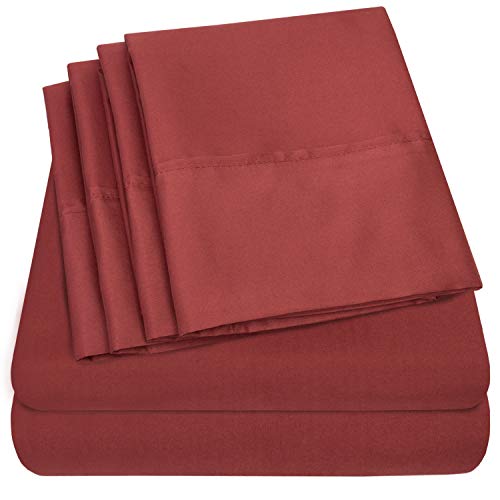 Book Cover Sweet Home Collection 6 Piece Bed Sheets 1500 Thread Count Fine Microfiber Deep Pocket Set-Extra Pillow Cases, Value, California King, Burgundy