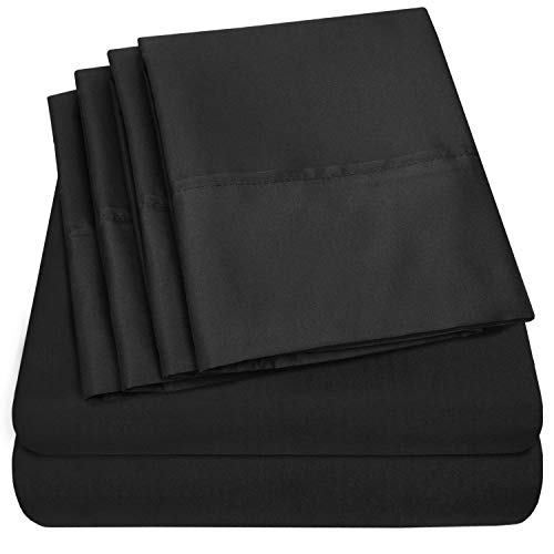 Full Size Bed Sheets - 6 Piece 1500 Thread Count Fine Brushed Microfiber Deep Pocket Full Sheet Set Bedding - 2 Extra Pillow Cases, Great Value, Full, Black