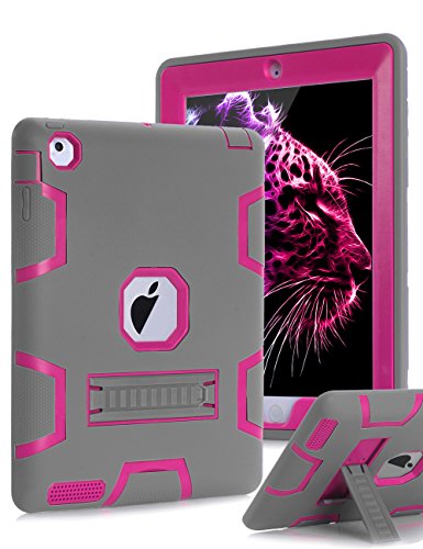 Topsky Shock-Absorption Three Layer Armor Defender Protective Case for iPad 2,3,4 with Stylus and Screen Protector - Grey/Pink