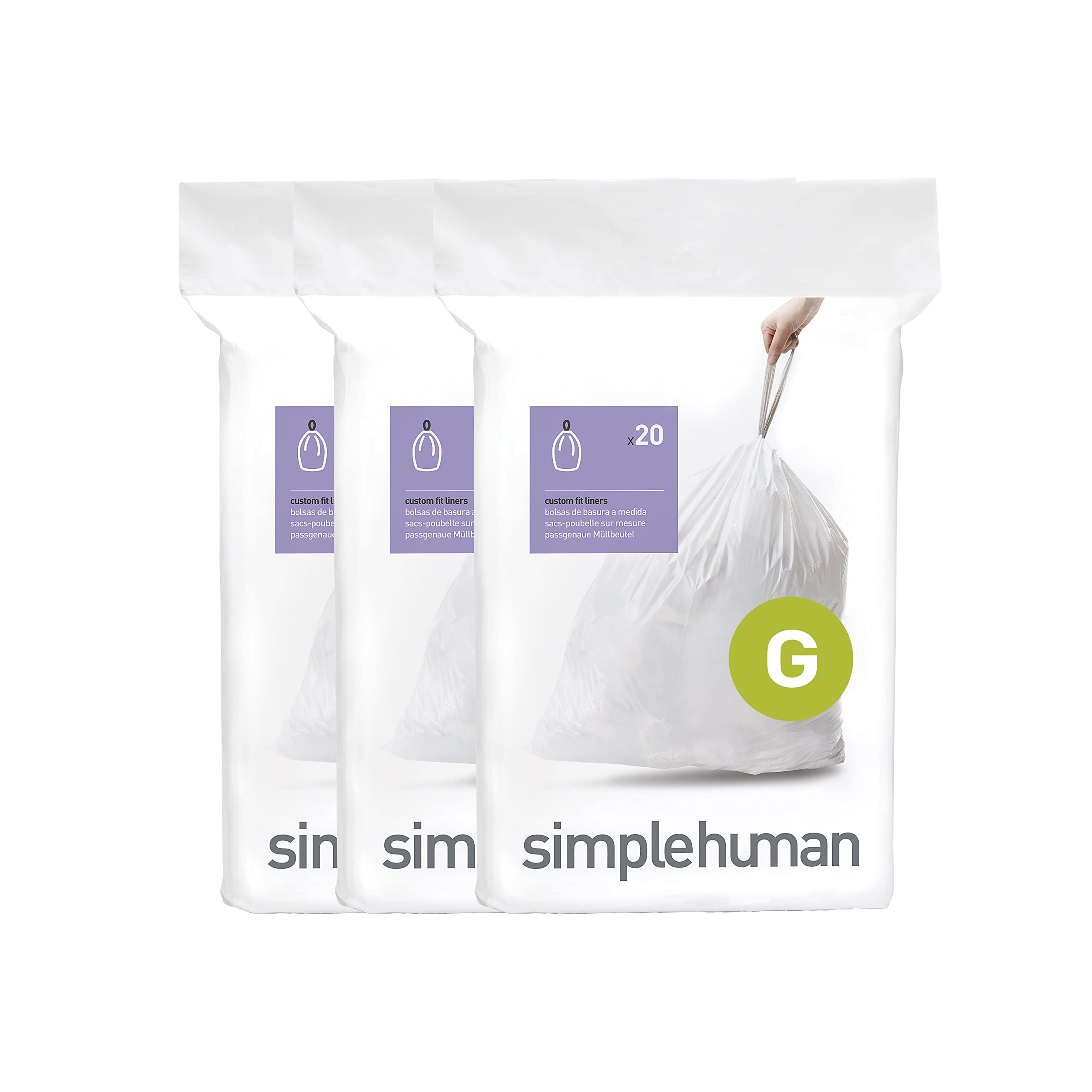 Book Cover simplehuman Code G Custom Fit Drawstring Trash Bags in Dispenser Packs, 30 Liter / 8 Gallon, White – 60 Liners