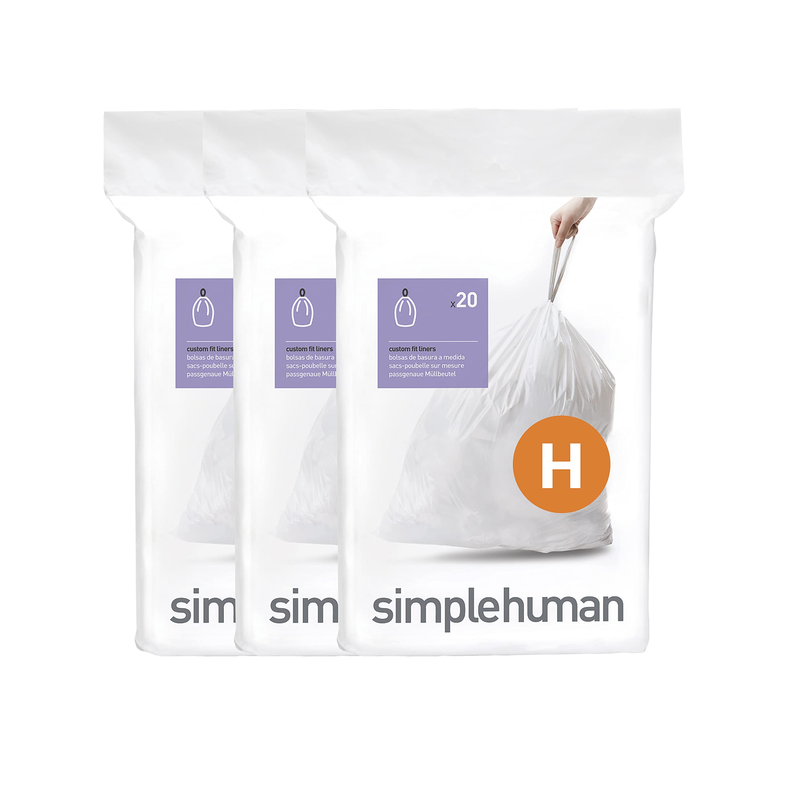 Book Cover simplehuman Code H Custom Fit Drawstring Trash Bags in Dispenser Packs, 30-35 Liter / 8-9.2 Gallon, White – 60 Liners