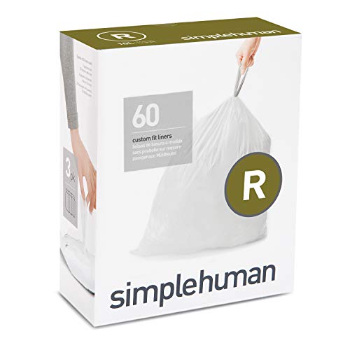 Book Cover simplehuman Code R Custom Fit Drawstring Trash Bags, 10 Liter / 2.6 Gallon, White, 60 Count