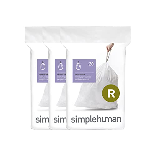simplehuman Code R Custom Fit Drawstring Trash Bags, 10 Liter / 2.6 Gallon, White, 60 Count