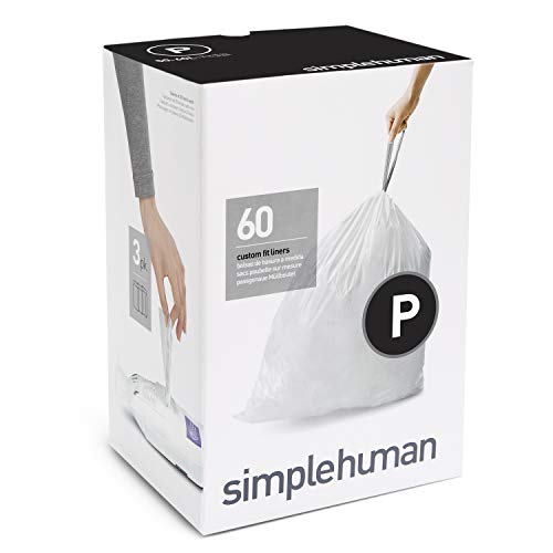 Book Cover simplehuman Code P Custom Fit Drawstring Trash Bags, 50-60 Liter / 13-16 Gallon, White, 60 Count