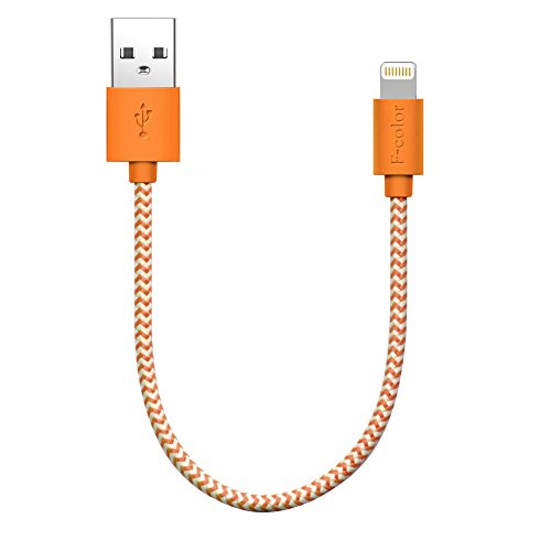 F-color iPhone 6 Charger, iPhone 6S Charger, 8 Inch Short Apple Certified Nylon Braided Cable Cord Compatible with iPhone 8 7 6S 6 Plus 5S 5, iPhone SE, iPad Air 2 Mini 4 3 iPad Pro Orange