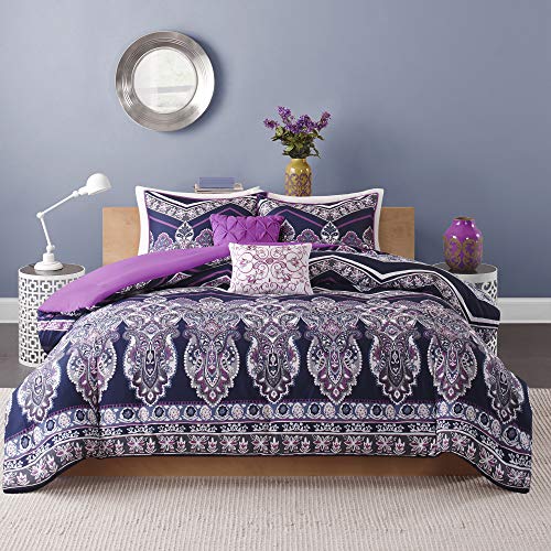 Intelligent Design Modern All Season Bedding Set with Matching Sham, Decorative Pillow, Micro Fiber, Adley Purple, Full/Queen