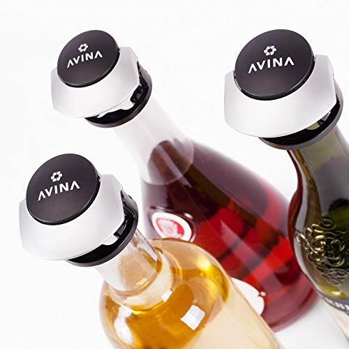 Avina Wine Stoppers Reusable Airtight Bottle Sealer with Easy Push & Lock Preserver System - Keeps Wine Fresh for up to 7 Days – Set of 3