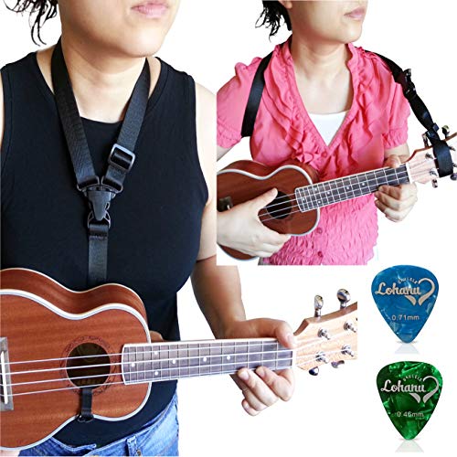 Book Cover Clip On Ukulele Strap Black Color Adjustable In Various Length From Lohanu Ukulele Hook & Clips On Requires No Drilling High Quality Easy To Use Fits Any Uke Sizes Helps You Play Better & Easier!