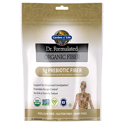 Garden of Life Dr. Formulated Organic Fiber Supplement - Unflavored, 32 Servings, Organic Prebiotic Fiber Supplement, Psyllium Free, Vegan Superfood Fiber Powder, Constipation Relief, Hunger Control