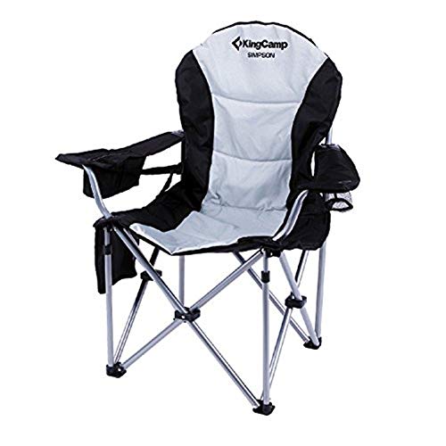 Book Cover KingCamp Camping Chair Heavy Duty Lumbar Back Support Oversized Quad Arm Chair Padded Folding Deluxe with Cooler Armrest Cup Holder, Supports 350 lbs