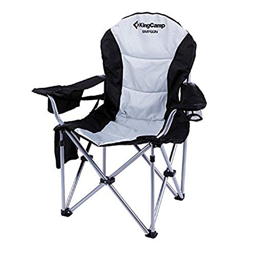 KingCamp Camping Chair Heavy Duty Lumbar Back Support Oversized Quad Arm Chair Padded Folding Deluxe with Cooler Armrest Cup Holder, Supports 350 lbs
