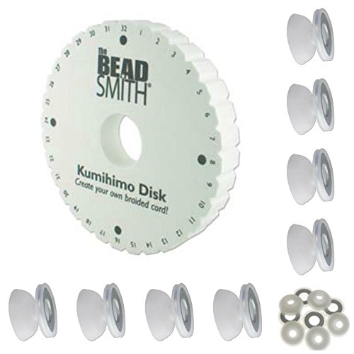 Book Cover Large 6 inch Thick Double Density Kumihimo Disk Plus 8 Weighted Bobbins. Full Color Instructions! Use Extra Thick Disk & Weighted Bobbins for Thin Threads & Beaded Kumihimo
