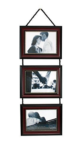 Book Cover kieragrace Horizontal Lucy Collage Picture Frames on Hanging Ribbon (Set of 3), 5 x 7 Inch, Dark Brown with Gold Beading