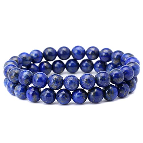 8mm Afghanistan Lapis Lazuli Bracelet Blue Stone Beads Stretchy Strand Bracelets by Qitian