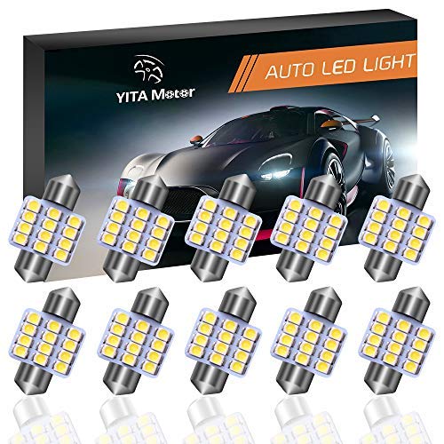 YITAMOTOR White 31mm(1.25") 3528 12-smd 12v Festoon Dome Light LED Bulbs De3175 De3021 De3022 3175(pack of 10) (White)