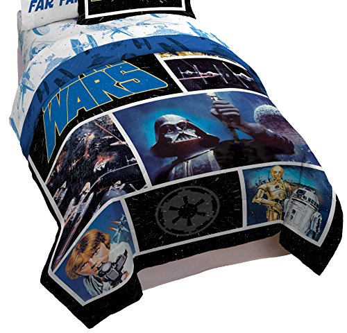 Star Wars Classic Logo Twin/Full Comforter - Super Soft Kids Reversible Bedding features Darth Vader - Fade Resistant Polyester Includes 1 Bonus Sham (Official Star Wars Product)