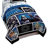 Star Wars Classic Logo Reversible Twin/Full Comforter and Sham Set with Darth Vader, R2D2, C-3PO (Official Star Wars Product)