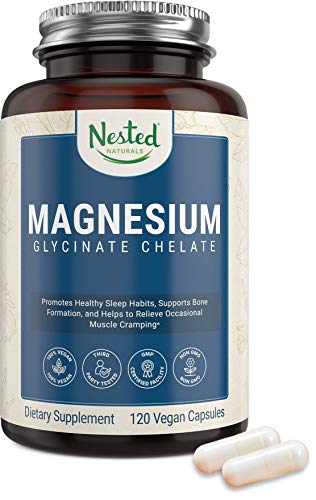 Book Cover Nested Naturals â€“ Magnesium Glycinate Chelate Supplement 200mg High Absorption Vegan Capsules for Muscle Leg Cramps Stress Relief Sleep â€“ 100% Chelated TRACCS Buffered Gluten-Free Non-GMO