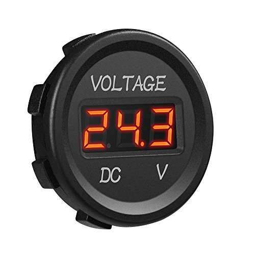 MICTUNING J0001L DC 12V LED Display Voltmeter Waterproof for Boat Marine Vehicle Motorcycle Truck ATV UTV Car Camper Caravan Red Digital Round Panel