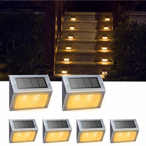 [Warm Light] XLUX S60 Solar Step Light, Stair Deck Lamp, Waterproof, 6 Pack